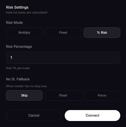 Per-account risk configuration interface